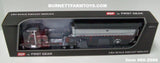 Item #60-2096 Candy Apple Red Gold Stripe Black Stripe Kenworth W900L 72-inch AeroCab Flattop Sleeper with Chrome Sided Black Tarp Candy Apple Red Frame Spread Axle MAC Coal Dump Trailer - 1/64 Scale – DCP by First Gear