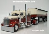 Item #60-2097 Cream Burnt Orange Black Stripe Kenworth W900L 72-inch AeroCab Flattop Sleeper with Cream Burnt Orange Black Sided Black Tarp Black Frame Spread Axle MAC Coal Dump Trailer - 1/64 Scale – DCP by First Gear