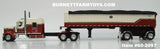 Item #60-2097 Cream Burnt Orange Black Stripe Kenworth W900L 72-inch AeroCab Flattop Sleeper with Cream Burnt Orange Black Sided Black Tarp Black Frame Spread Axle MAC Coal Dump Trailer - 1/64 Scale – DCP by First Gear
