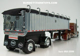 Item #60-2099 Brown Metallic Burgundy Stripe Red Outline Kenworth W900L 72-inch AeroCab Sleeper with Chrome Sided Black Tarp Black Frame Spread Axle MAC Coal Dump Trailer - 1/64 Scale – DCP by First Gear