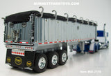 Item #60-2110 Blue Metallic White Peterbilt 389 48-inch Flattop Sleeper with Chrome Sided Black Tarp Silver Frame Tri-Axle MAC Coal Dump Trailer - 1/64 Scale – DCP by First Gear