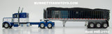 Item #60-2110 Blue Metallic White Peterbilt 389 48-inch Flattop Sleeper with Chrome Sided Black Tarp Silver Frame Tri-Axle MAC Coal Dump Trailer - 1/64 Scale – DCP by First Gear