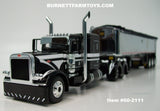 Item #60-2111 Black White Peterbilt 389 48-inch Flattop Sleeper with Chrome Sided Black Tarp Black Frame Tri-Axle MAC Coal Dump Trailer - 1/64 Scale – DCP by First Gear