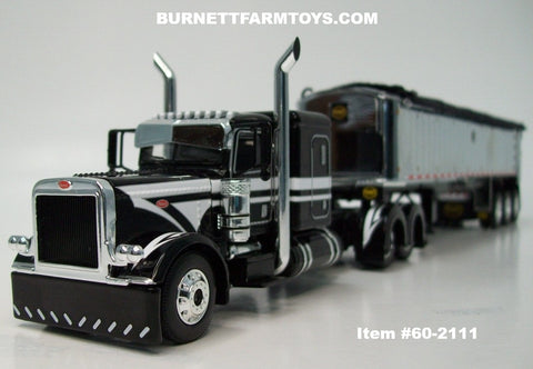 Item #60-2111 Black White Peterbilt 389 48-inch Flattop Sleeper with Chrome Sided Black Tarp Black Frame Tri-Axle MAC Coal Dump Trailer - 1/64 Scale – DCP by First Gear