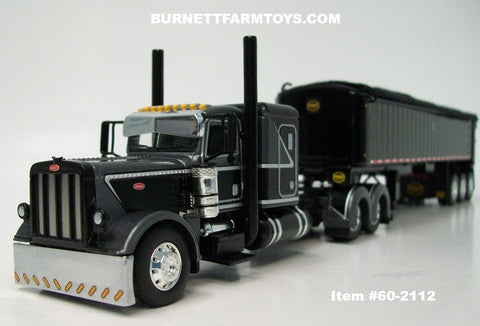 Item #60-2112 Black Dark Gray Silver Peterbilt 389 48-inch Flattop Sleeper with All Black Tri-Axle MAC Coal Dump Trailer - 1/64 Scale – DCP by First Gear
