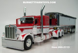 Item #60-2113 Red White Peterbilt 389 48-inch Flattop Sleeper with Chrome Sided Black Tarp Silver Frame Quad Axle MAC Coal Dump Trailer - 1/64 Scale – DCP by First Gear