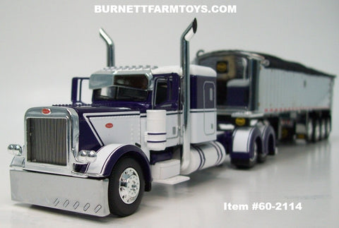 Item #60-2114 Purple White Peterbilt 389 48-inch Flattop Sleeper with Chrome Sided Black Tarp Black Frame Quad Axle MAC Coal Dump Trailer - 1/64 Scale – DCP by First Gear