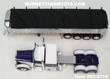 Item #60-2114 Purple White Peterbilt 389 48-inch Flattop Sleeper with Chrome Sided Black Tarp Black Frame Quad Axle MAC Coal Dump Trailer - 1/64 Scale – DCP by First Gear