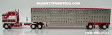Item #60-2122 Red White Black Stripe Gold Outline Kenworth K100 COE Aerodyne Sleeper with Silver Sided Red Trim Spread Axle Wilson Silver Star Livestock Trailer - 1/64 Scale – DCP by First Gear