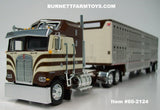 Item #60-2124 Brown Cream Gold Outline Kenworth K100 COE Aerodyne Sleeper with Silver Sided Brown Trim Spread Axle Wilson Silver Star Livestock Trailer - 1/64 Scale – DCP by First Gear