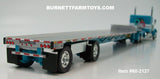 Item 60-2127 Turquoise White Stripe Silver Outline Peterbilt 379 48-inch Flattop Sleeper with Silver Deck Turquoise Frame Spread Axle Transcraft Eagle Stepdeck Trailer - 1/64 Scale – DCP by First Gear