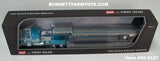 Item 60-2127 Turquoise White Stripe Silver Outline Peterbilt 379 48-inch Flattop Sleeper with Silver Deck Turquoise Frame Spread Axle Transcraft Eagle Stepdeck Trailer - 1/64 Scale – DCP by First Gear