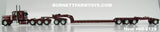 Item #60-2129 Burgundy Silver Flame Red Outline Tri-Axle Peterbilt 389 36-inch Flattop Sleeper with Burgundy Tri-Axle Heavy Haul Fontaine Magnitude Lowboy Trailer with Jeep and Stinger - 1/64 Scale – DCP by First Gear