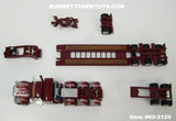 Item #60-2129 Burgundy Silver Flame Red Outline Tri-Axle Peterbilt 389 36-inch Flattop Sleeper with Burgundy Tri-Axle Heavy Haul Fontaine Magnitude Lowboy Trailer with Jeep and Stinger - 1/64 Scale – DCP by First Gear