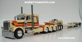 Item #60-2130 Beige Orange Brown Tri-Axle Peterbilt 389 36-inch Flattop Sleeper with Beige Tri-Axle Heavy Haul Fontaine Magnitude Lowboy Trailer with Jeep and Stinger - 1/64 Scale – DCP by First Gear