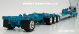 Item #60-2131 Aqua Blue White Tri-Axle Peterbilt 389 36-inch Flattop Sleeper with Aqua Blue Tri-Axle Heavy Haul Fontaine Magnitude Lowboy Trailer with Jeep and Stinger - 1/64 Scale – DCP by First Gear