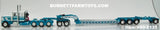 Item #60-2131 Aqua Blue White Tri-Axle Peterbilt 389 36-inch Flattop Sleeper with Aqua Blue Tri-Axle Heavy Haul Fontaine Magnitude Lowboy Trailer with Jeep and Stinger - 1/64 Scale – DCP by First Gear