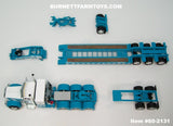 Item #60-2131 Aqua Blue White Tri-Axle Peterbilt 389 36-inch Flattop Sleeper with Aqua Blue Tri-Axle Heavy Haul Fontaine Magnitude Lowboy Trailer with Jeep and Stinger - 1/64 Scale – DCP by First Gear