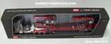 Item #60-2133 Black Red Burgundy Gold Outline Tri-Axle Peterbilt 389 36-inch Flattop Sleeper with Red Tri-Axle Heavy Haul Fontaine Magnitude Lowboy Trailer with Jeep and Stinger - 1/64 Scale – DCP by First Gear