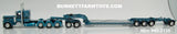 Item #60-2135 Aqua Blue Metallic Black Stripe Silver Outline Peterbilt 389 36-inch Flattop Sleeper with Aqua Blue Metallic Tri-Axle Heavy Haul Fontaine Magnitude Lowboy Trailer with Jeep and Stinger - 1/64 Scale – DCP by First Gear