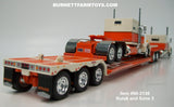 Item #60-2138 Kulak and Sons 3 Cream Orange Brown Outline Peterbilt 389 63-inch Flattop Sleeper and Peterbilt 359 60-inch Vintage Flattop Sleeper with Cream Orange Tri-Axle Fontaine Renegade Machinery Trailer - 1/64 Scale – DCP by First Gear
