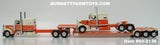 Item #60-2138 Kulak and Sons 3 Cream Orange Brown Outline Peterbilt 389 63-inch Flattop Sleeper and Peterbilt 359 60-inch Vintage Flattop Sleeper with Cream Orange Tri-Axle Fontaine Renegade Machinery Trailer - 1/64 Scale – DCP by First Gear