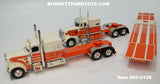 Item #60-2138 Kulak and Sons 3 Cream Orange Brown Outline Peterbilt 389 63-inch Flattop Sleeper and Peterbilt 359 60-inch Vintage Flattop Sleeper with Cream Orange Tri-Axle Fontaine Renegade Machinery Trailer - 1/64 Scale – DCP by First Gear