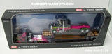 Item #60-2139 Loewen Farms Pink Black Lime Peterbilt 389 63-inch Flattop Sleeper and Peterbilt 359 60-inch Flattop Vintage Sleeper with Tandem Axle Fontaine Renegade Machinery Trailer with Flip Axle - 1/64 Scale – DCP by First Gear