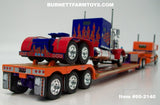 Item #60-2140 Sadie Rae Orange Purple Lime Peterbilt 389 63-inch Flattop Sleeper and Blue Red Gold Peterbilt 359 60-inch Vintage Flattop Sleeper with Tandem Axle Fontaine Renegade Machinery Trailer with Flip Axle - 1/64 Scale – DCP by First Gear