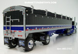 Item #60-2153 Black Blue Silver Peterbilt 389 Pride-N-Class 63-inch Flattop Sleeper with Matching Spread Axle Wilson Pacesetter 50-foot Hopper Bottom Grain Trailer - 1/64 Scale – DCP by First Gear