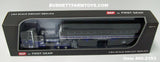Item #60-2153 Black Blue Silver Peterbilt 389 Pride-N-Class 63-inch Flattop Sleeper with Matching Spread Axle Wilson Pacesetter 50-foot Hopper Bottom Grain Trailer - 1/64 Scale – DCP by First Gear