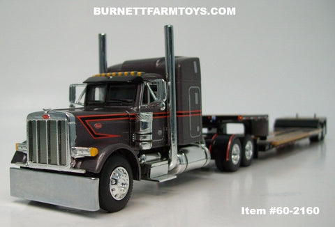 Item #60-2160 Gun Metal Gray Metallic Black Stripe Orange Outline Peterbilt 379 48-inch Mid Roof Sleeper with Black Tandem Axle Fontaine Renegade Machinery Trailer - 1/64 Scale – DCP by First Gear