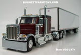 Item #60-2171 Burgundy Black Peterbilt 389 58-inch Flattop Sleeper with White Silver Trim Tandem Axle Utility 4000D-X Dry Goods Van Trailer - 1/64 Scale – DCP by First Gear