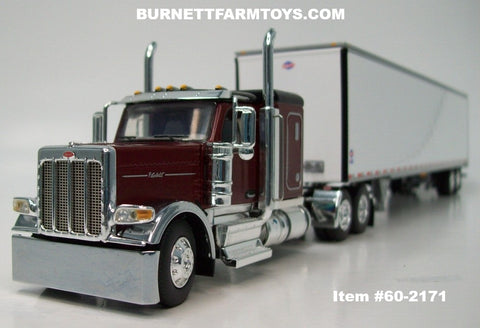 Item #60-2171 Burgundy Black Peterbilt 389 58-inch Flattop Sleeper with White Silver Trim Tandem Axle Utility 4000D-X Dry Goods Van Trailer - 1/64 Scale – DCP by First Gear