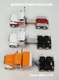 Item #60-2175 Orange White Brown Flattop Sleeper and White Day Cab and White Red Day Cab Ford LTL 9000 Trio Set - 1/64 Scale – DCP by First Gear
