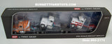 Item #60-2175 Orange White Brown Flattop Sleeper and White Day Cab and White Red Day Cab Ford LTL 9000 Trio Set - 1/64 Scale – DCP by First Gear
