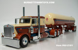 Item #60-2281 Tan Burnt Orange Blue Peterbilt 389 36-inch Flattop Sleeper with matching Tandem Axle Mississippi LPG Propane Tanker Trailer - 1/64 Scale – DCP by First Gear