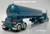 Item #60-2182 Aqua Metallic Blue Silver Outline Peterbilt 389 36-inch Flattop Sleeper with matching Tandem Axle Mississippi LPG Propane Tanker Trailer - 1/64 Scale – DCP by First Gear
