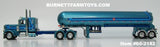 Item #60-2182 Aqua Metallic Blue Silver Outline Peterbilt 389 36-inch Flattop Sleeper with matching Tandem Axle Mississippi LPG Propane Tanker Trailer - 1/64 Scale – DCP by First Gear