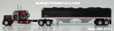 Item #60-2193 Burgundy Black Stripe Gray Stripe Silver Outline Peterbilt 379 48-inch Flattop Sleeper with Black High Sided Black Tarp Silver Frame Tandem Axle Wilson 43-foot Pacesetter Hopper Bottom Grain Trailer - 1/64 Scale – DCP by First Gear