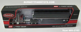 Item #60-2193 Burgundy Black Stripe Gray Stripe Silver Outline Peterbilt 379 48-inch Flattop Sleeper with Black High Sided Black Tarp Silver Frame Tandem Axle Wilson 43-foot Pacesetter Hopper Bottom Grain Trailer - 1/64 Scale – DCP by First Gear