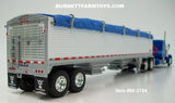 Item #60-2194 Two-Toned Blue Silver Outline Peterbilt 379 48-inch Flattop Sleeper with White High Sided Blue Tarp Silver Frame Tandem Axle Wilson Pacesetter Hopper Bottom Grain Trailer - 1/64 Scale – DCP by First Gear
