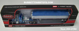 Item #60-2194 Two-Toned Blue Silver Outline Peterbilt 379 48-inch Flattop Sleeper with White High Sided Blue Tarp Silver Frame Tandem Axle Wilson Pacesetter Hopper Bottom Grain Trailer - 1/64 Scale – DCP by First Gear