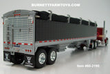 Item #60-2195 Candy Apple Red Metallic Tan Peterbilt 379 48-inch Flattop Sleeper with Black High Sided Black Tarp Silver Frame Tandem Axle Wilson Pacesetter Hopper Bottom Grain Trailer - 1/64 Scale – DCP by First Gear