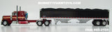 Item #60-2195 Candy Apple Red Metallic Tan Peterbilt 379 48-inch Flattop Sleeper with Black High Sided Black Tarp Silver Frame Tandem Axle Wilson Pacesetter Hopper Bottom Grain Trailer - 1/64 Scale – DCP by First Gear