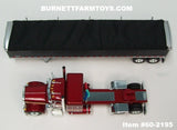 Item #60-2195 Candy Apple Red Metallic Tan Peterbilt 379 48-inch Flattop Sleeper with Black High Sided Black Tarp Silver Frame Tandem Axle Wilson Pacesetter Hopper Bottom Grain Trailer - 1/64 Scale – DCP by First Gear