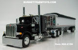 Item #60-2196 Black Peterbilt 379 48-inch Flattop Sleeper with White High Sided Black Tarp Silver Frame Tandem Axle Wilson 43-foot Pacesetter Hopper Bottom Grain Trailer - 1/64 Scale – DCP by First Gear