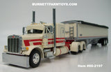 Item #60-2197 Cream Red Peterbilt 379 48-inch Flattop Sleeper with Cream High Sided Black Tarp Silver Frame Tandem Axle Wilson 43-foot Pacesetter Hopper Bottom Grain Trailer - 1/64 Scale – DCP by First Gear