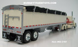 Item #60-2197 Cream Red Peterbilt 379 48-inch Flattop Sleeper with Cream High Sided Black Tarp Silver Frame Tandem Axle Wilson 43-foot Pacesetter Hopper Bottom Grain Trailer - 1/64 Scale – DCP by First Gear