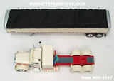Item #60-2197 Cream Red Peterbilt 379 48-inch Flattop Sleeper with Cream High Sided Black Tarp Silver Frame Tandem Axle Wilson 43-foot Pacesetter Hopper Bottom Grain Trailer - 1/64 Scale – DCP by First Gear
